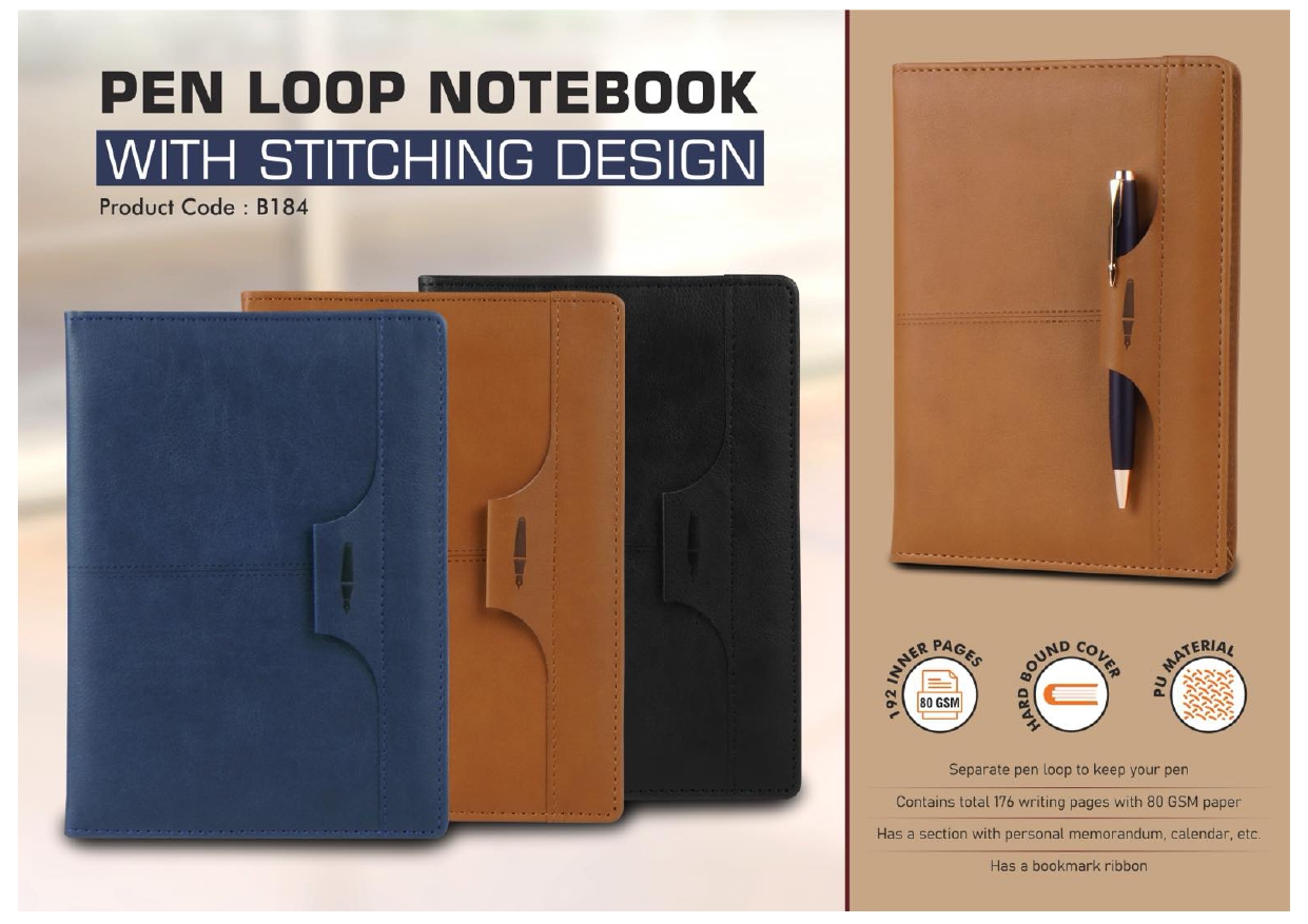 Pen Loop Notebook with Stitching Design
