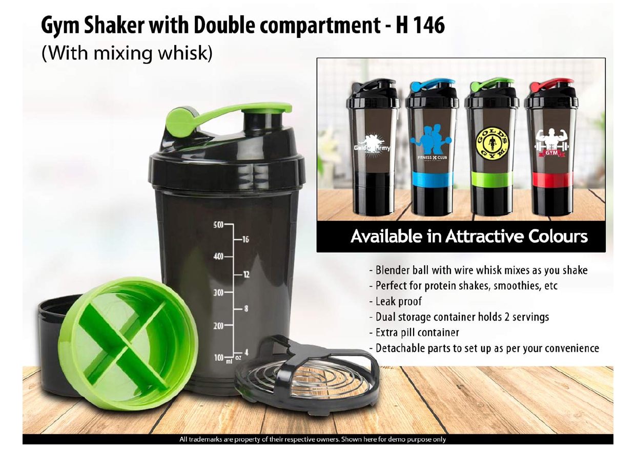 Gym Shaker with Double Compartment Min Order 250