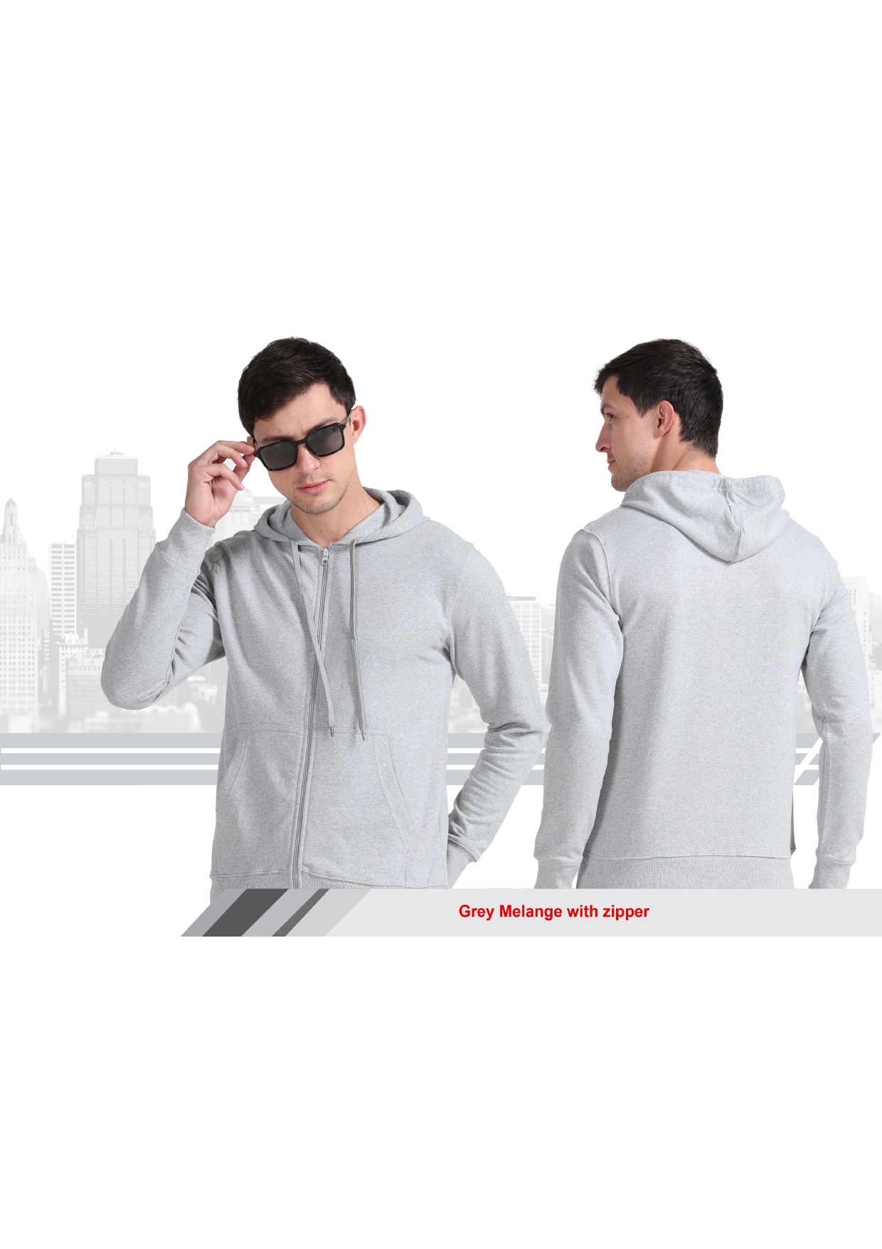 wild knot Premium Grey Mélange Zipper Hoodie Min Order 50