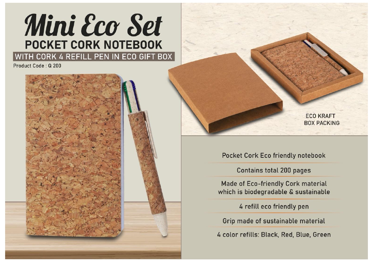 Mini Eco Set Pocket Cork Notebook MIN 100 PCS 