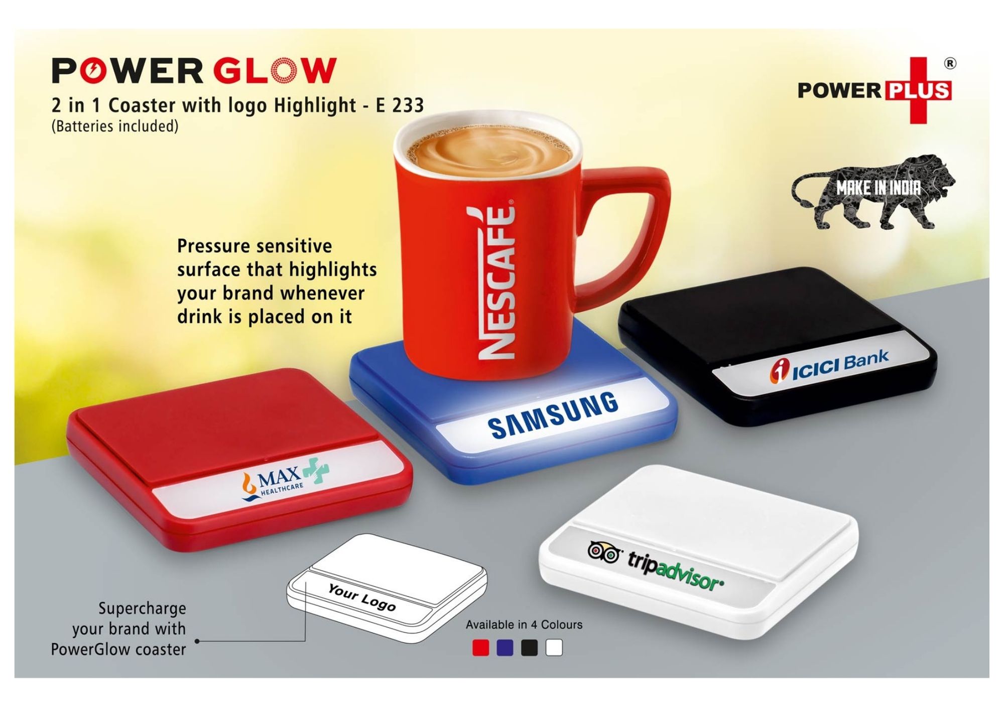 Power Glow 2 in 1 Coaster Min Order 250