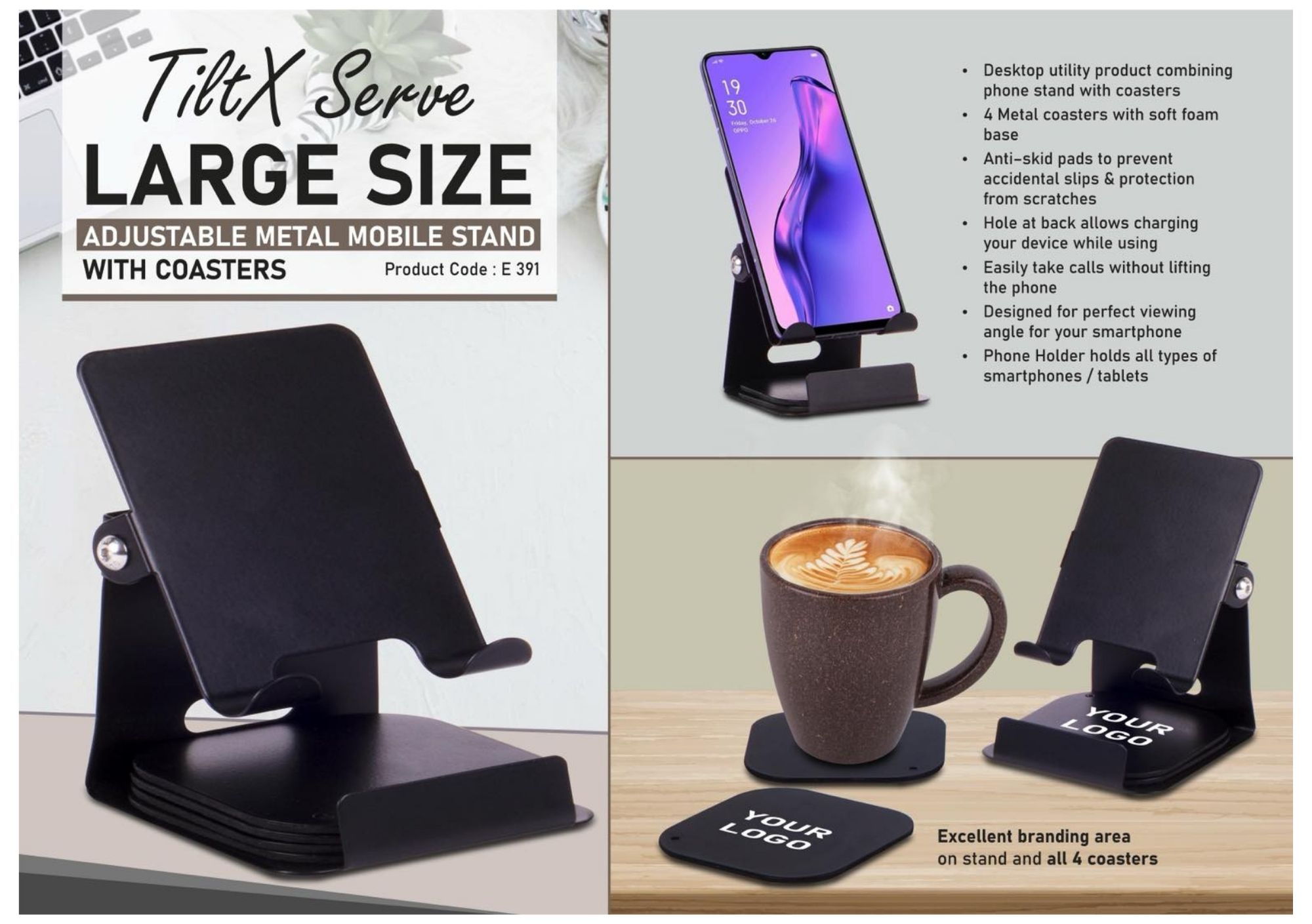 Adjustable Metal Mobile Stand with Coasters