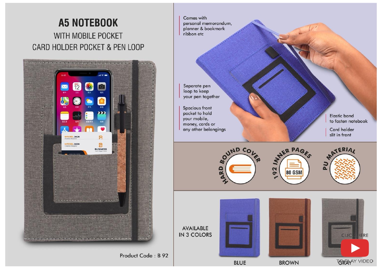 A5 Notebook with Mobile Pocket