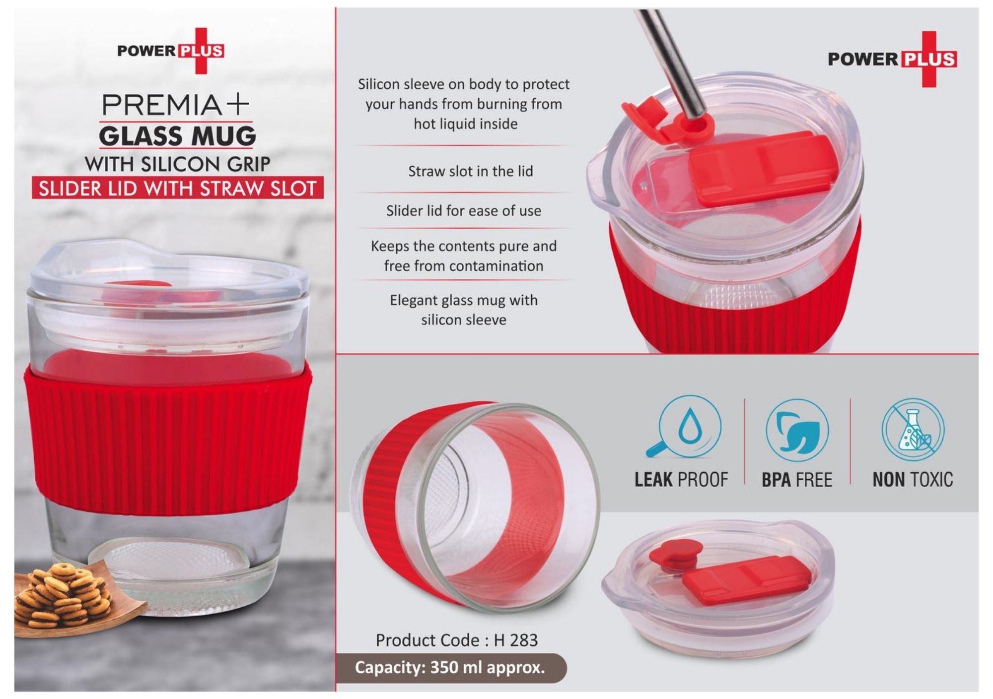 Premia+ Glass Mug with Silicon Grip