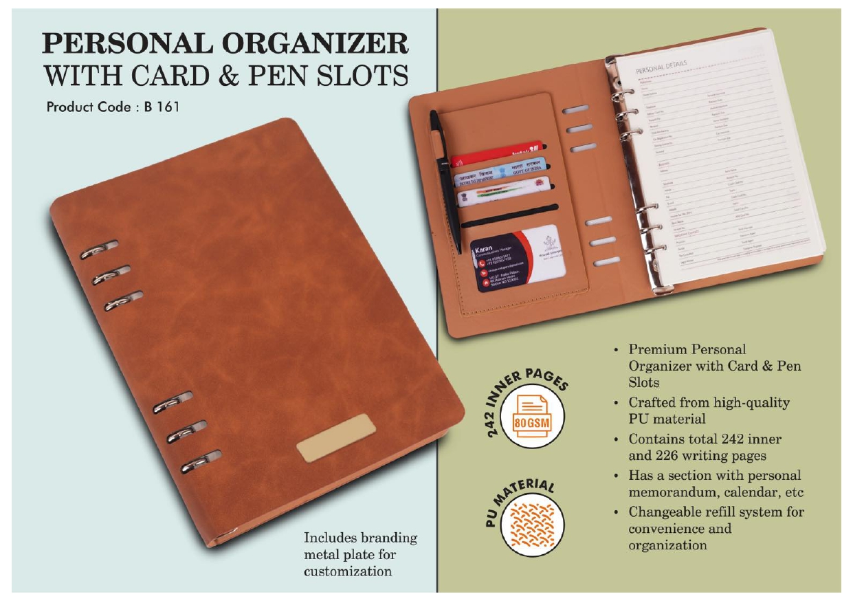 Personal Organizer with Card & Pen Slots