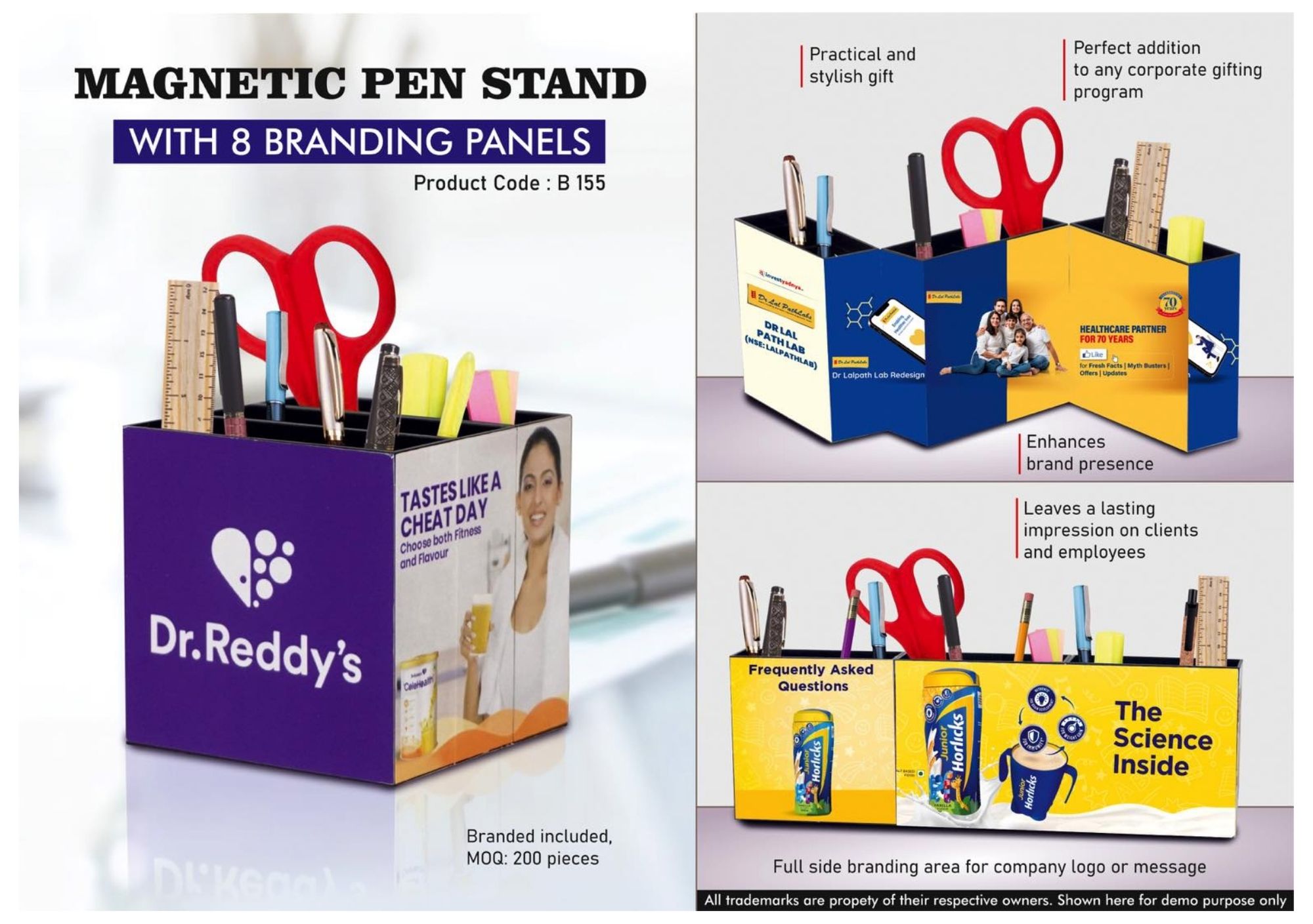 Magnetic Pen Stand with 8 Branding Panels