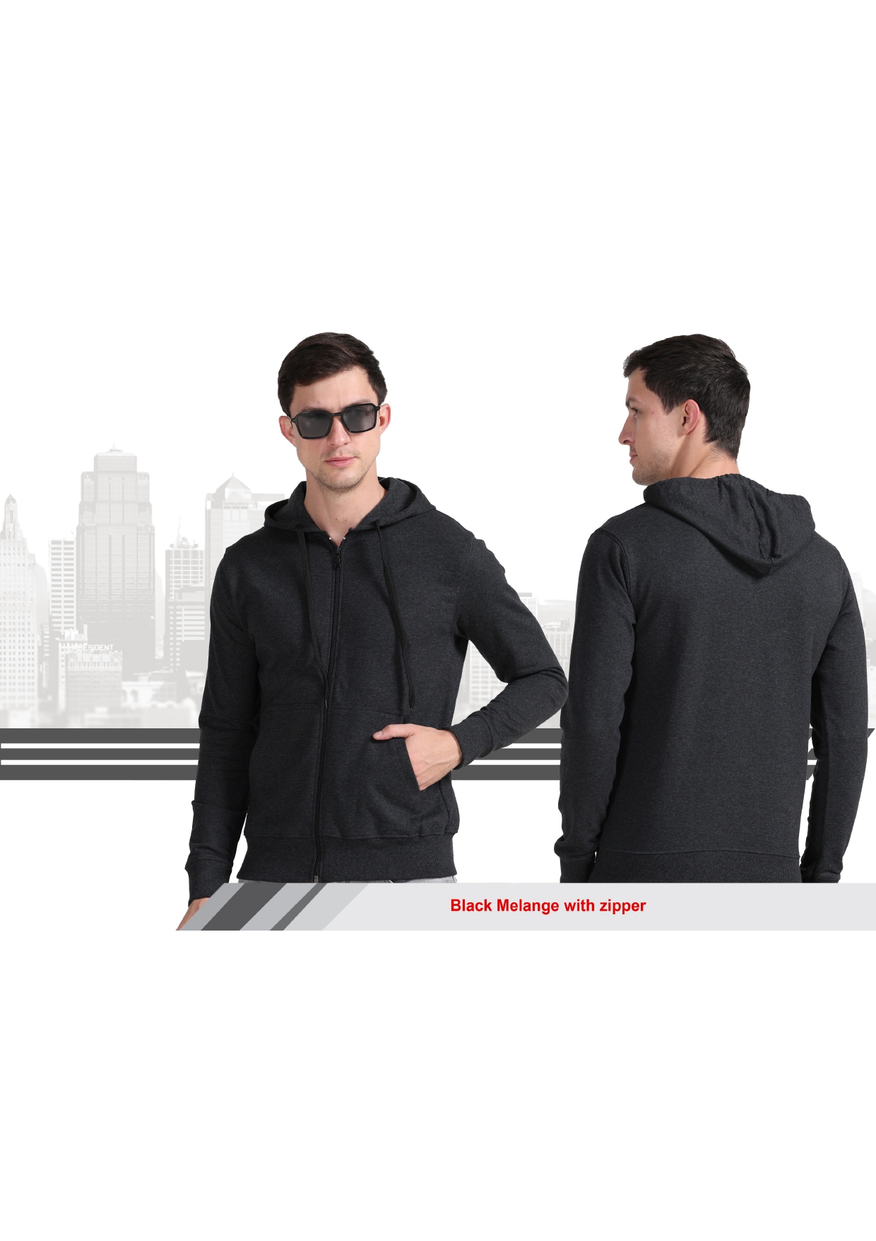 wild knot Premium Black Melange Hoodie with Zipper Min Order 50