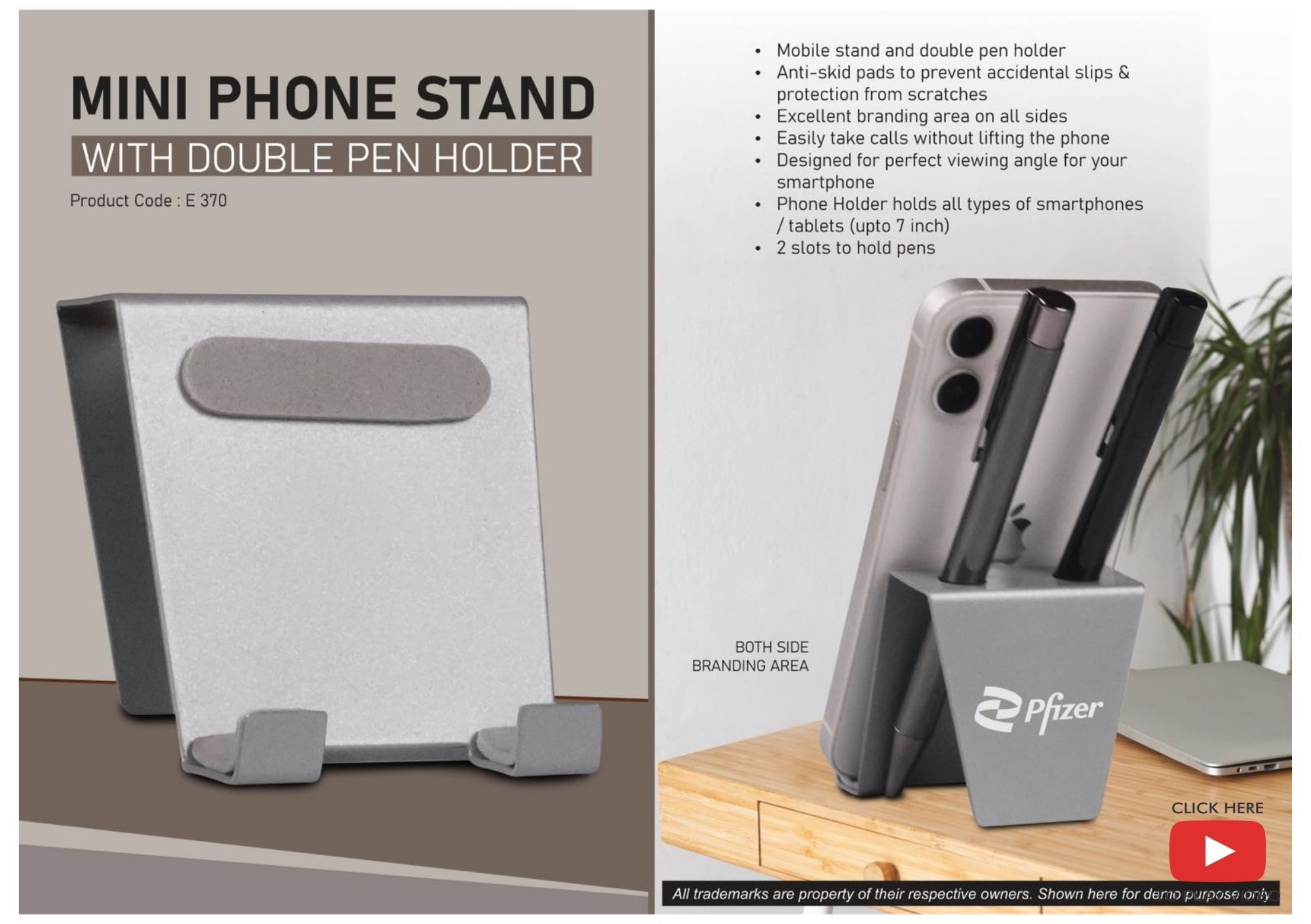 Mini Phone Stand with Double Pen Holder