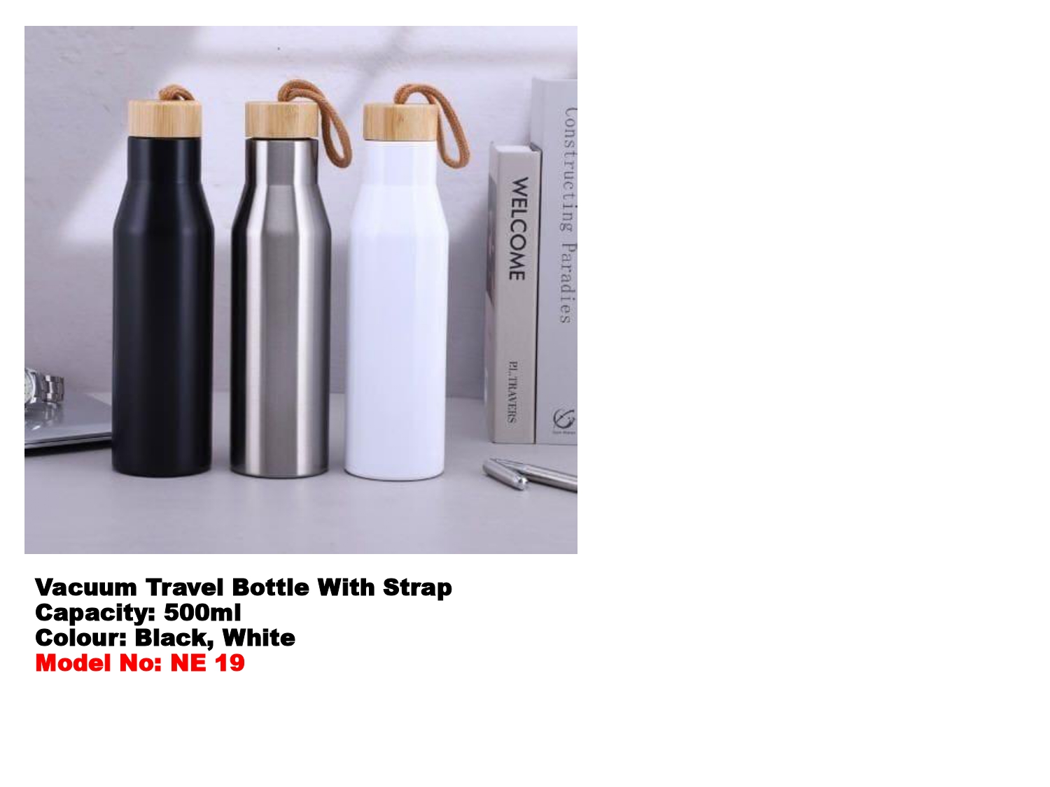 Vacuum Travel Bottle With Strap MIN 100 PCS