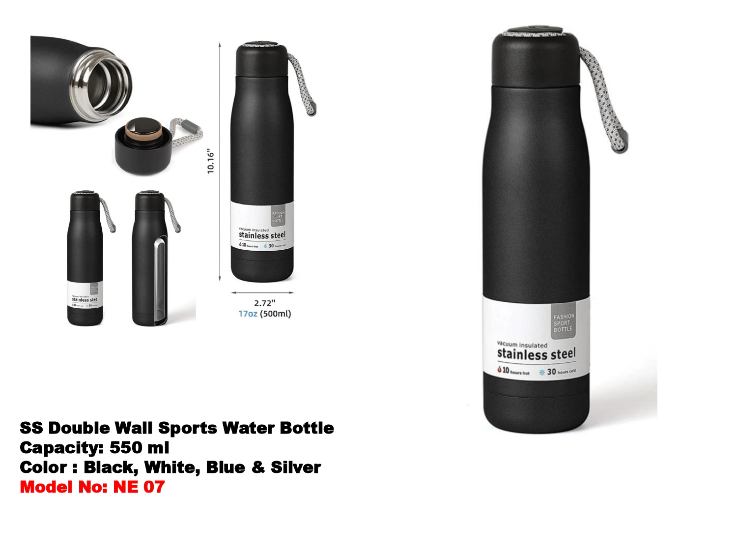 SS Double Wall Sports Water Bottle MIN 100 PCS