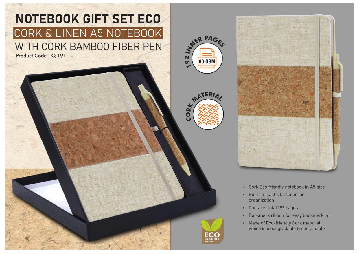 Cork & Linen A5 Notebook Gift Set MIN 100 PCS 