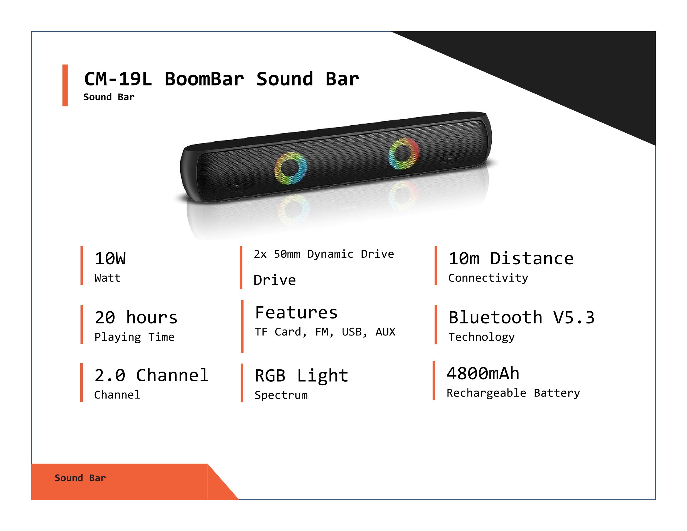 Wild Knot CM-19L BoomBar Sound Bar This product has a minimum quantity of 50