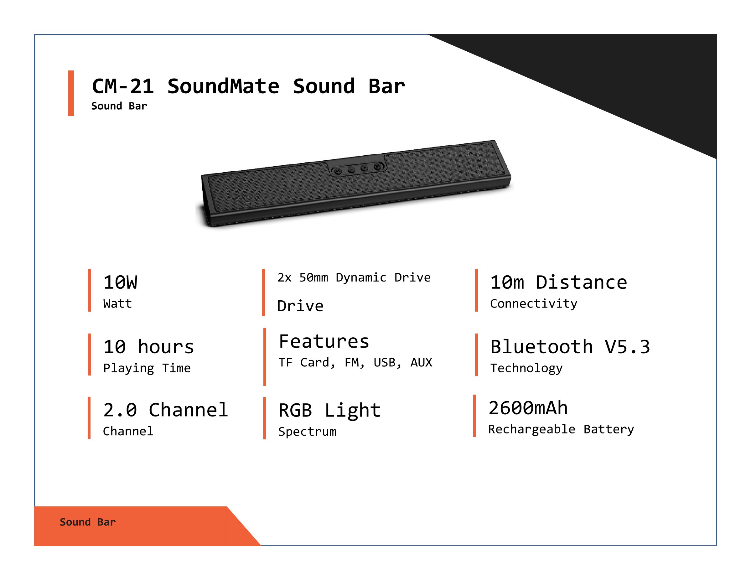 CM-21 SoundMate Sound Bar This product has a minimum quantity of 50