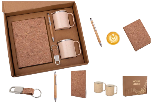 Eco Gift Set with Cork Notebook and Mugs