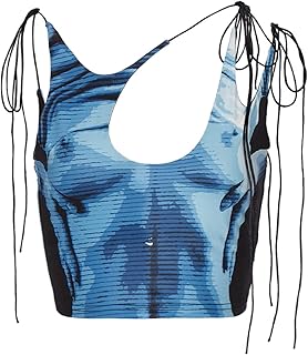 Blue Abstract Print Asymmetric Crop Top