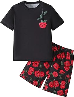 Black Rose Print Pajama Set