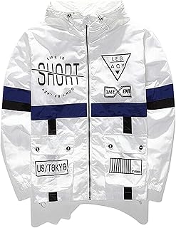White Graphic Print Windbreaker Jacket