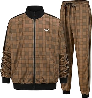Men's Brown Plaid Tracksuit