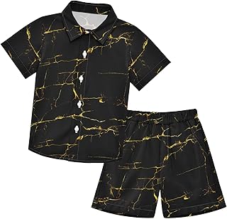 Boys' Black Marble Print Shirt and Shorts Set