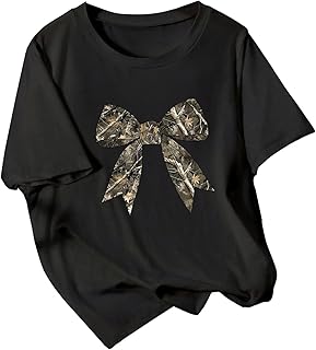 Black T-Shirt with Camouflage Bow Print
