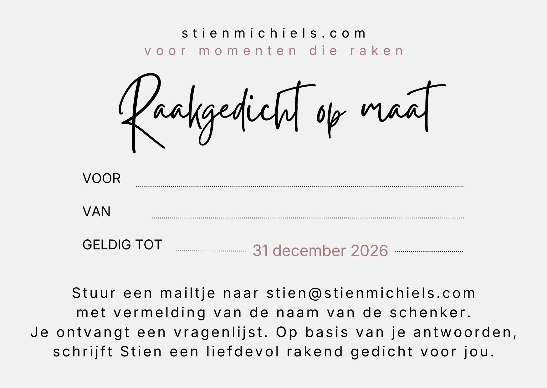 Waardebon voor een gepersonaliseerd Raakgedicht (Tekst)