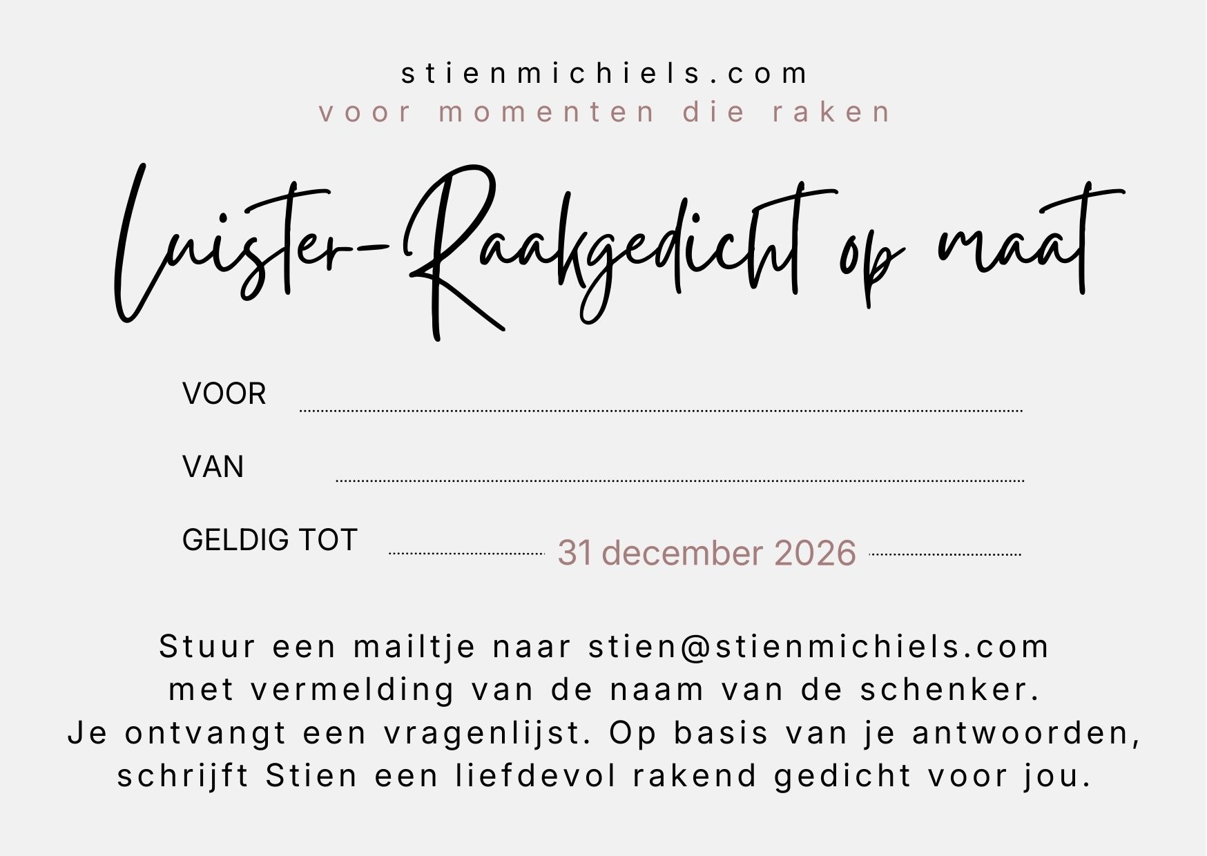 Waardebon voor een gepersonaliseerd Luister-Raakgedicht  (Tekst + Stem)