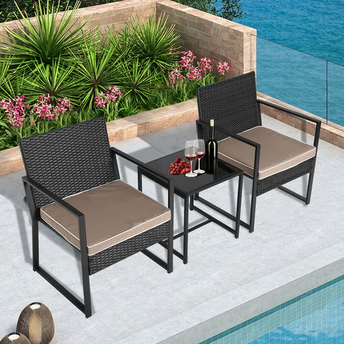 MyGreenearth Patio Seating Set 2 Chairs and 1 Table Set (Black)