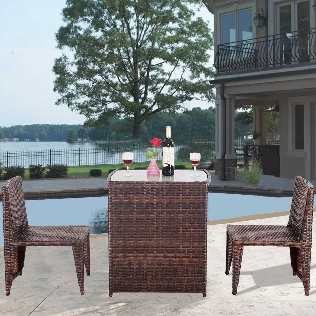 MyGreenearth Outdoor Patio Seating Set 2 Chairs 1 Table Set Brown Black