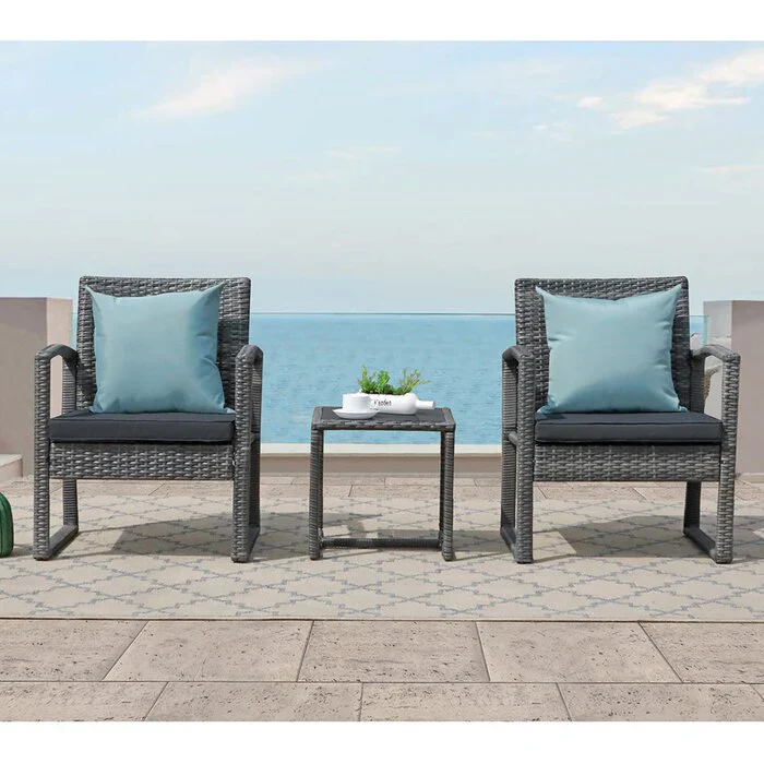 MyGreenearth Outdoor Patio Seating Set 2 Chairs 1 Table Grey