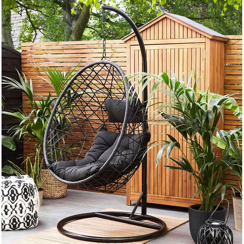 Single Seater Hanging Swing With Stand - Black
