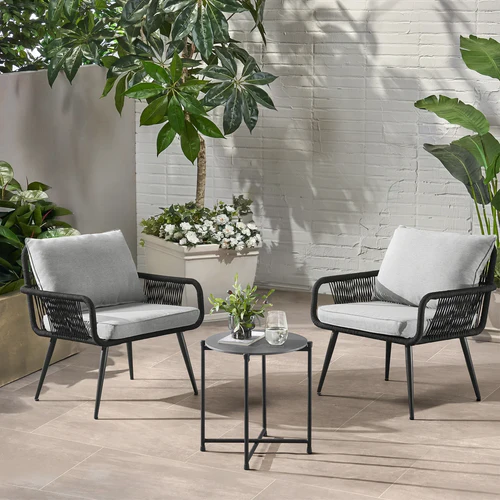 MyGreenearth Outdoor Patio Seating Set 2 Chairs and 1 Table Set (Black) Braided & Rope