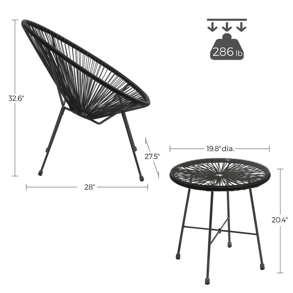 MyGreenearth Outdoor Patio Seating Set 2 Chairs and 1 Table Set (Black)