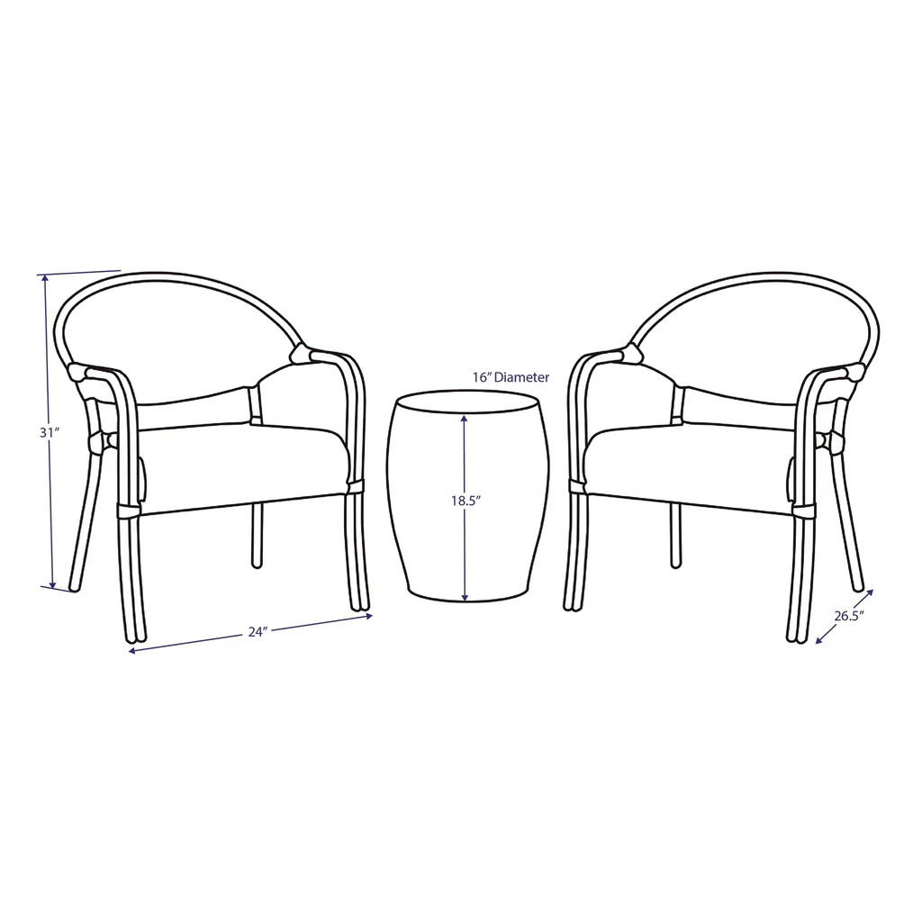 MyGreenearth Outdoor Patio Seating Set 2 Chairs and 1 Table Set (Black + White)