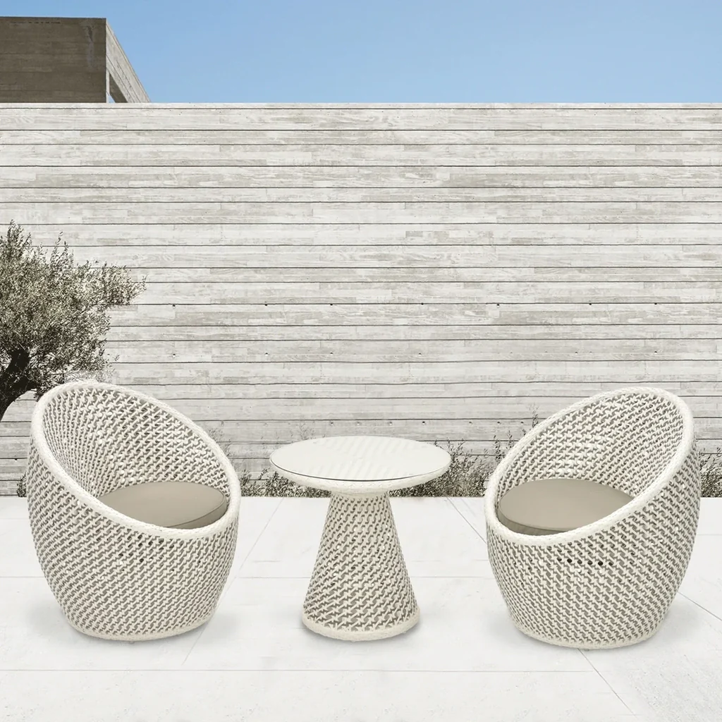 MyGreenearth Outdoor Patio Seating Set 2 Chairs and 1 Table Set (White + Silver)