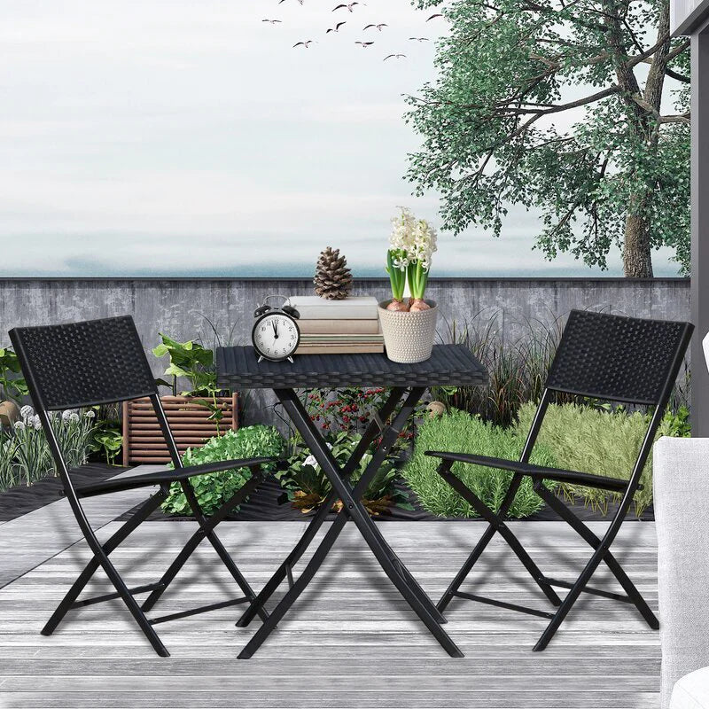 MyGreenearth Outdoor Patio Seating Set 2 Chairs 1 Table Set Black