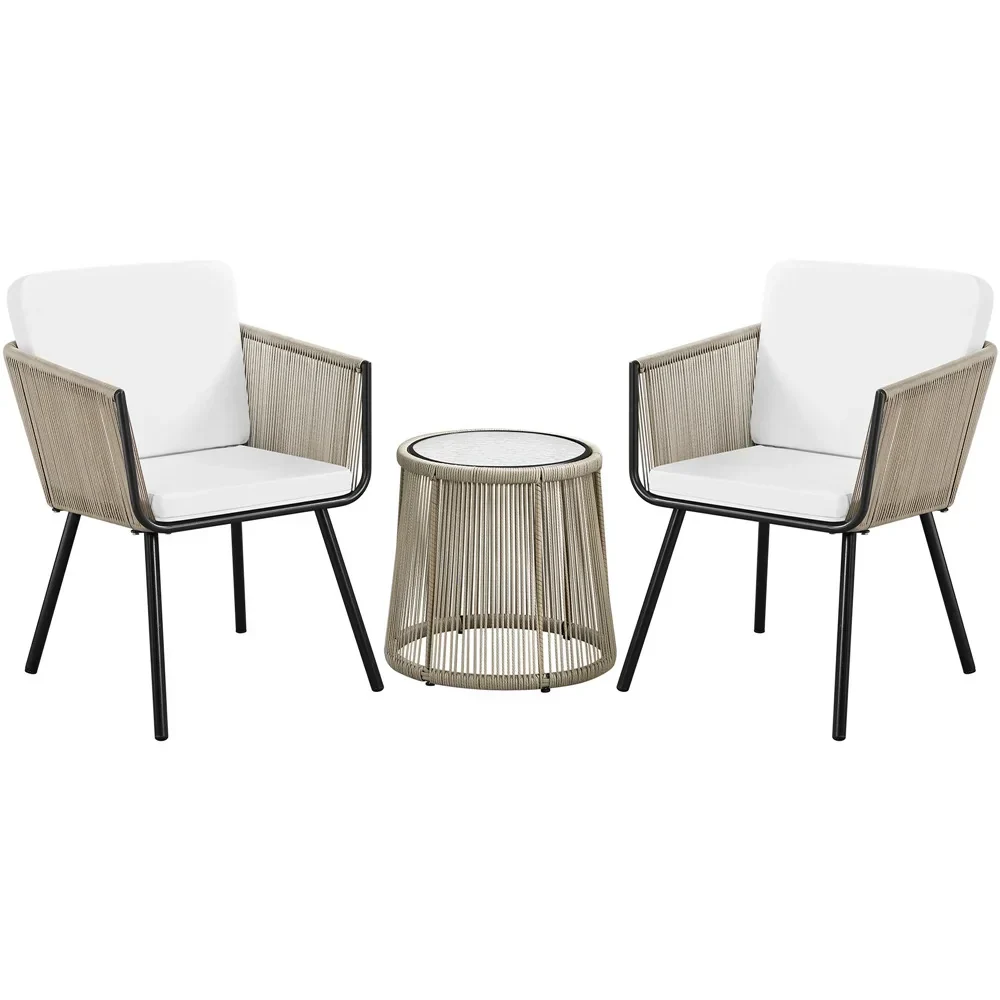 MyGreenearth Outdoor Patio Seating Set 2 Chairs and 1 Table Set (Cream) Braided & Rope