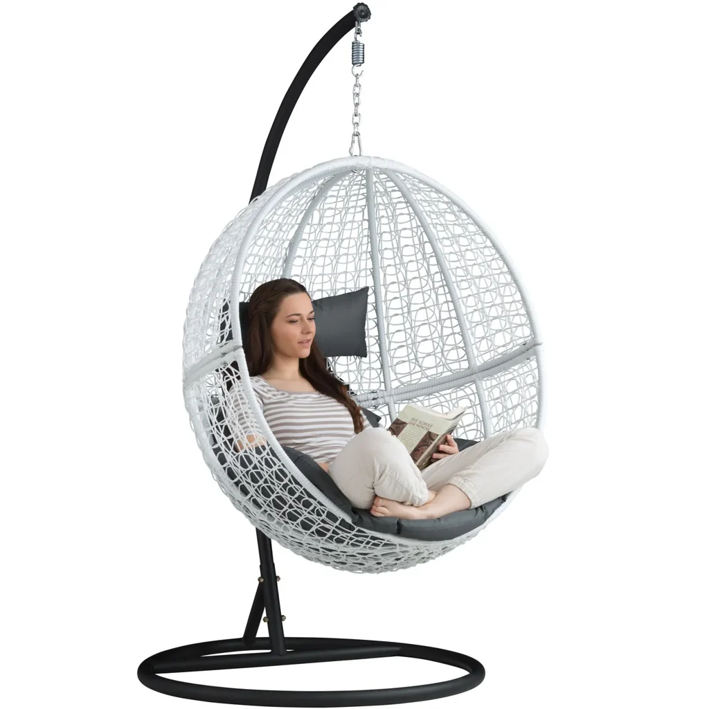 MyGreenearth Single Seater Hanging Swing With Stand For Balcony, Garden Swing (White)