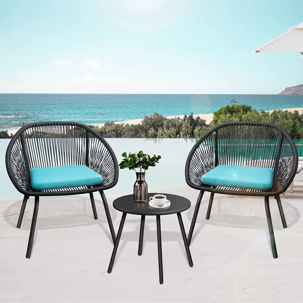 MyGreenearth Outdoor Patio Seating Set 2 Chairs and 1 Table Set Black Blue