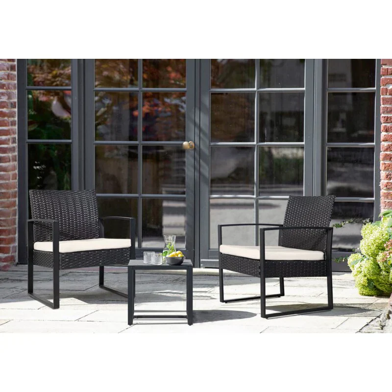 MyGreenearth Outdoor Patio Seating Set 2 Chairs and 1 Table Set (Black)