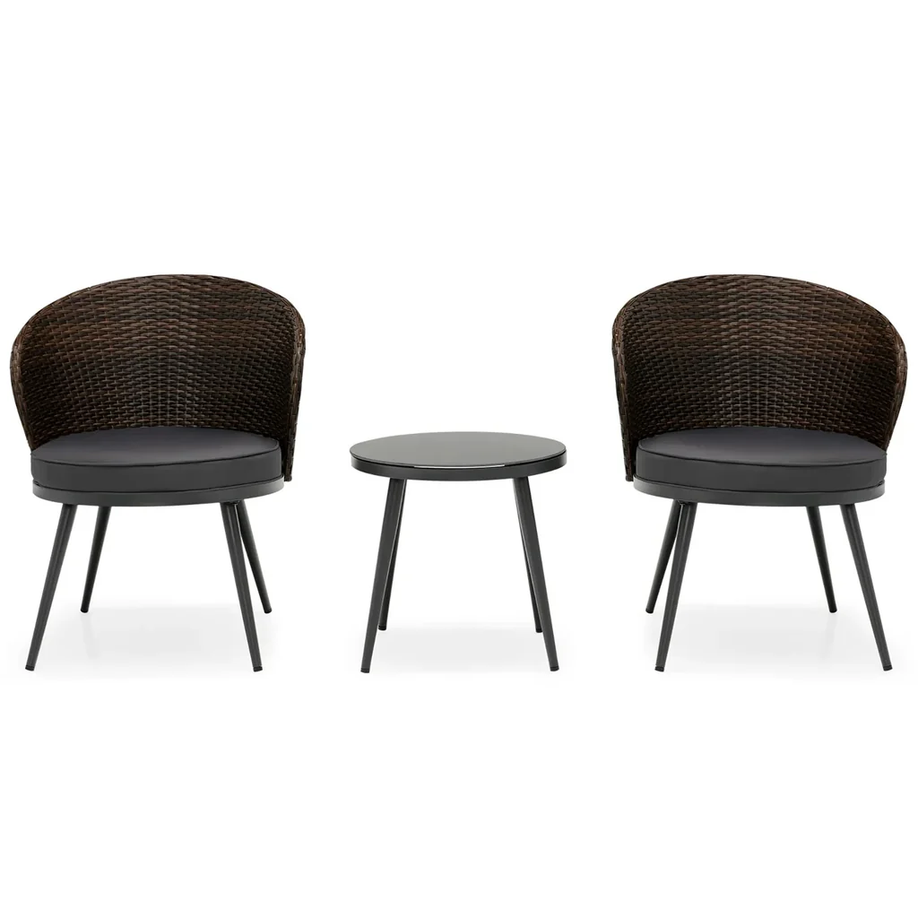 MyGreenearth Outdoor Patio Seating Set 2 Chairs and 1 Table Set (Black + Brown)