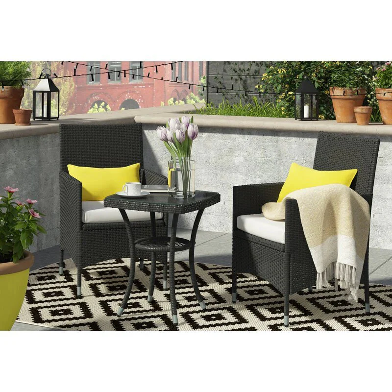 MyGreenearth Outdoor Patio Seating Set 2 Chairs 1 Table Black