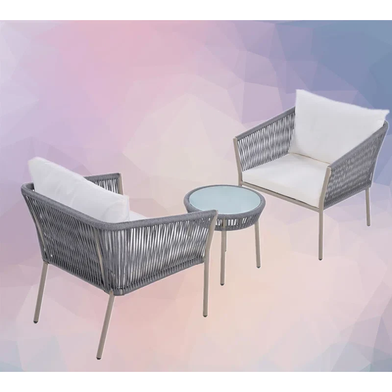 MyGreenearth Outdoor Patio Seating Set 2 Chairs and 1 Table Set (Grey) Braided & Rope