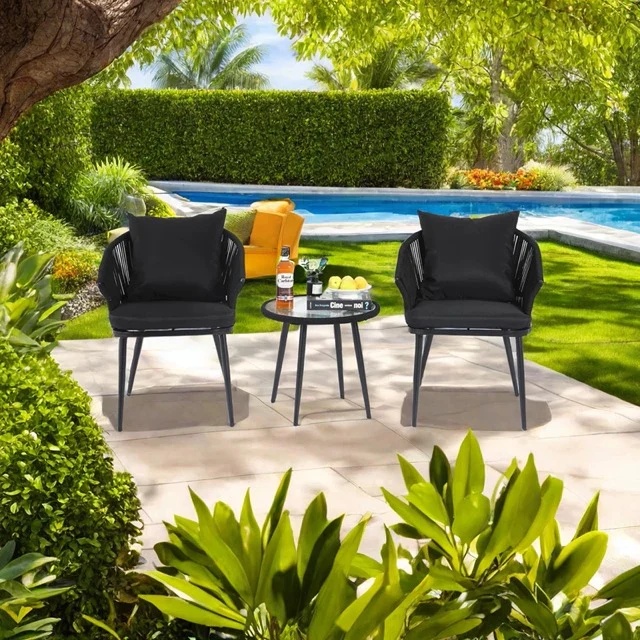 MyGreenearth Outdoor Patio Seating Set 2 Chairs and 1 Table Set Braided & Rope