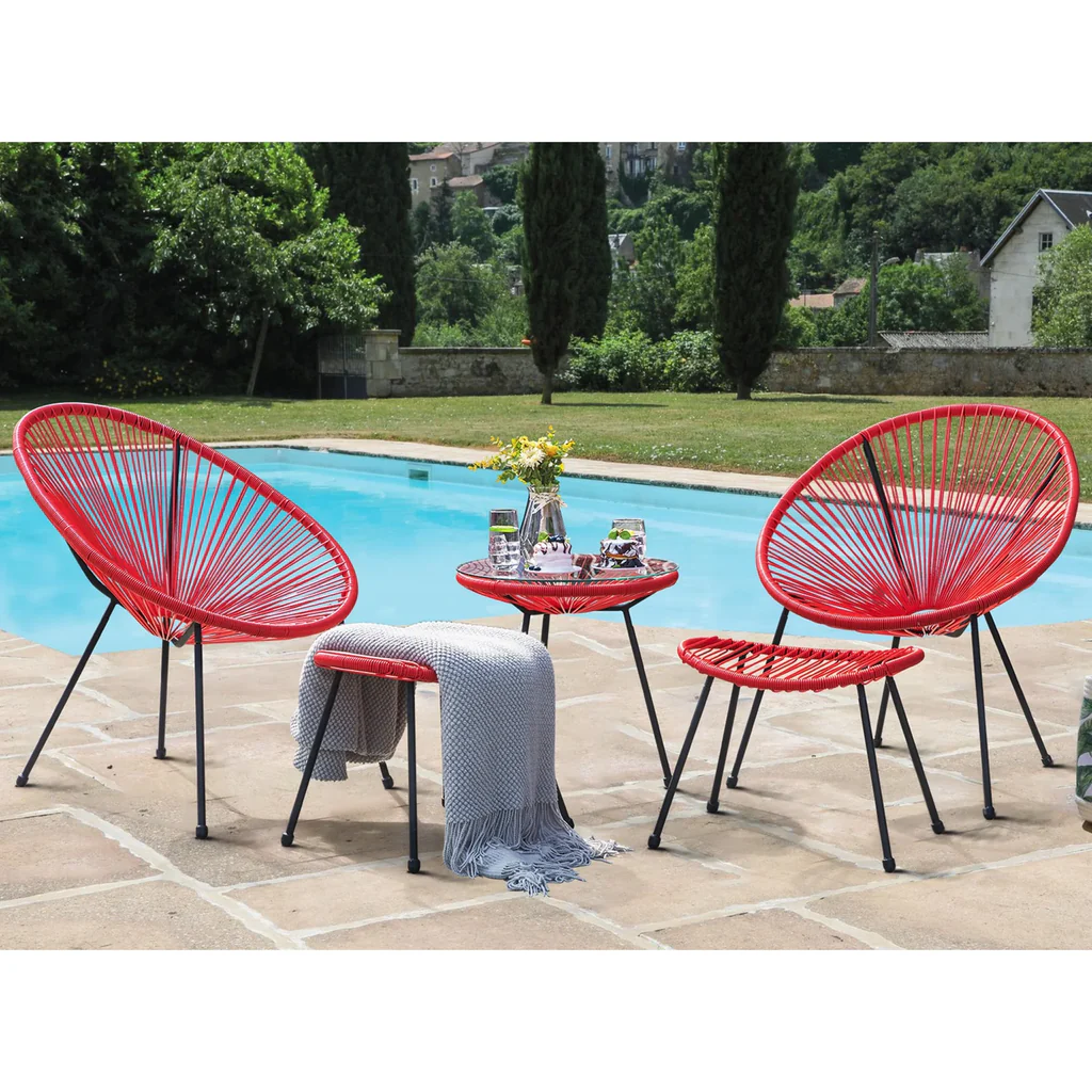 MyGreenearth Outdoor Patio Seating Set 2 Chairs 2 Ottoman and Table Set (Red)