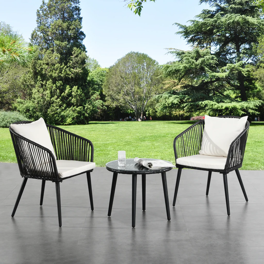 MyGreenearth Outdoor Patio Seating Set 2 Chairs 1 Table Set Black