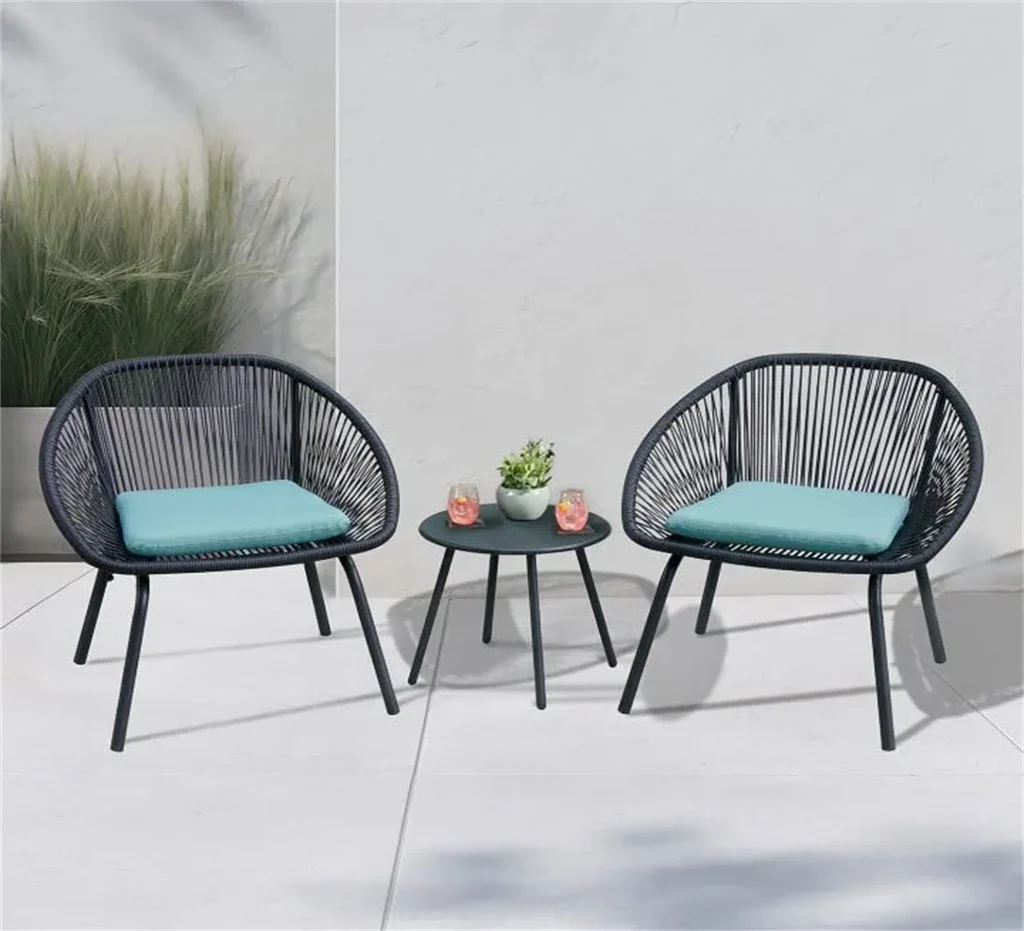MyGreenearth Outdoor Patio Seating Set 2 Chairs and 1 Table Set Black Blue