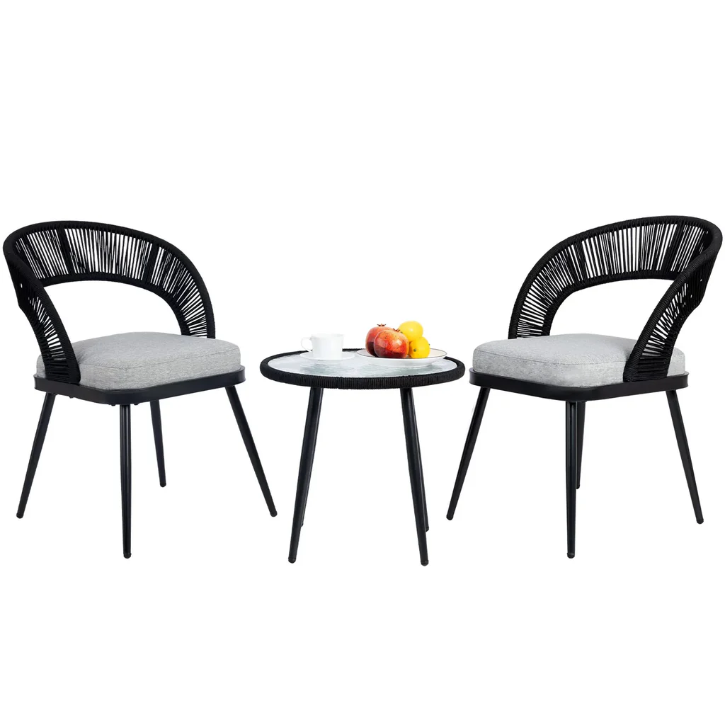 MyGreenearth Outdoor Patio Seating Set 2 Chairs and 1 Table Set Braided & Rope