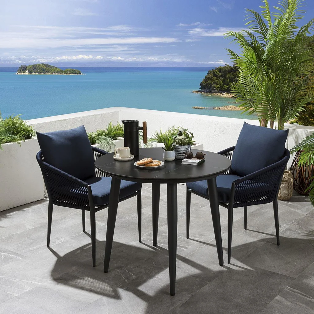 MyGreenearth Outdoor Patio Seating Set 2 Chairs and 1 Table Set (Black+Blue) Braided & Rope