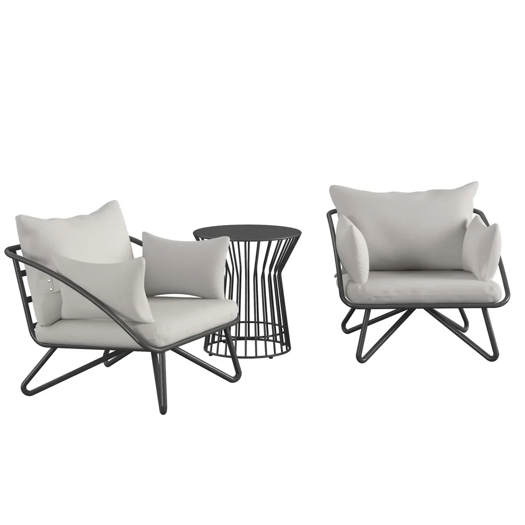 MyGreeneart Outdoor Patio Seating Set 2 Chairs and 1 Table Set Grey