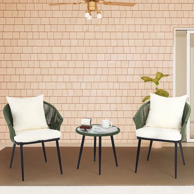 MyGreenearth Outdoor Patio Seating Set 2 Chairs and 1 Table Set Braided & Rope